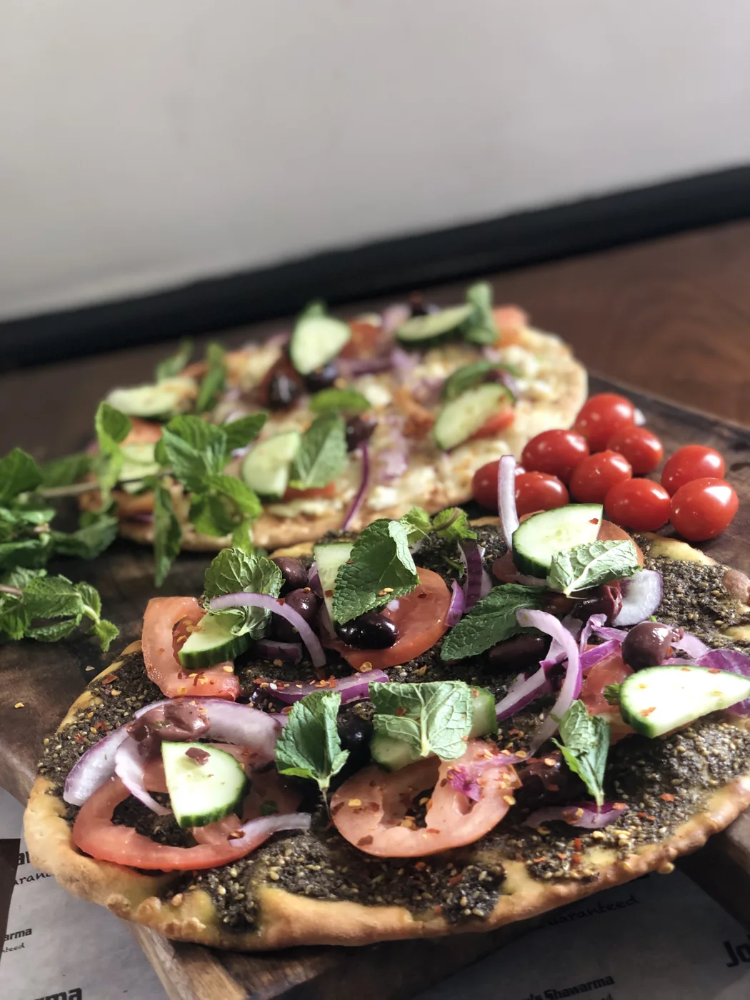 Pita with zaatar and fresh toppings